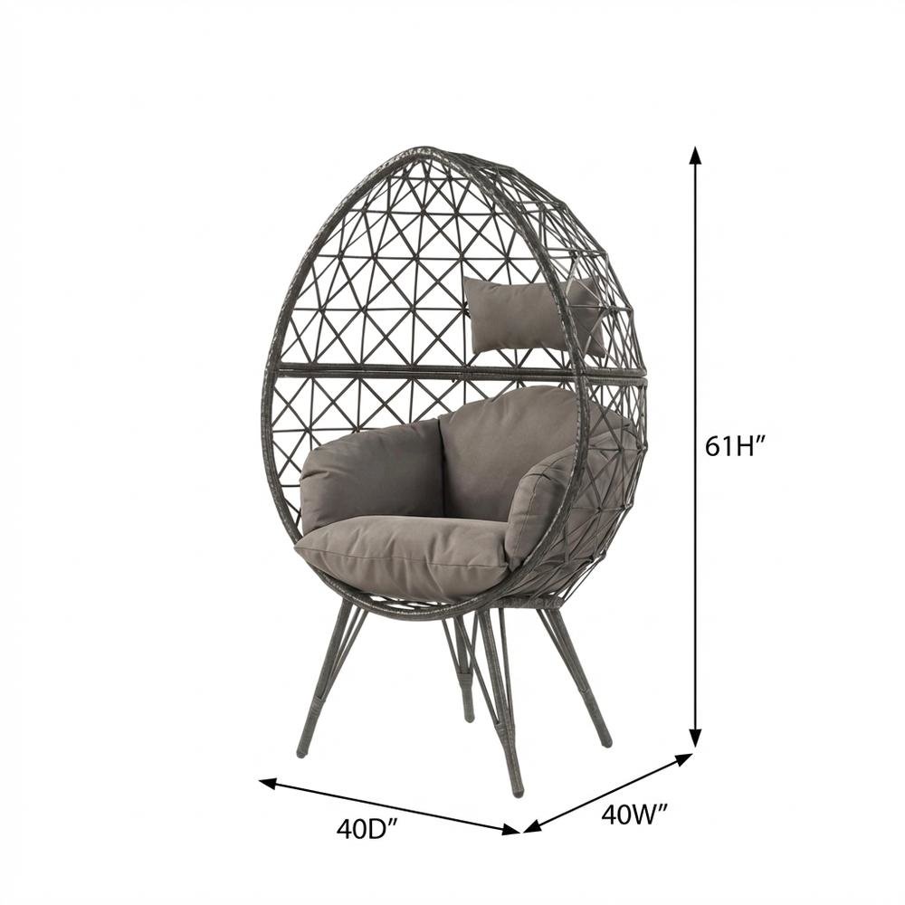 Light Gray Fabric, Black Wicker Patio Lounge Chair For Outdoor Comfort. Picture 7
