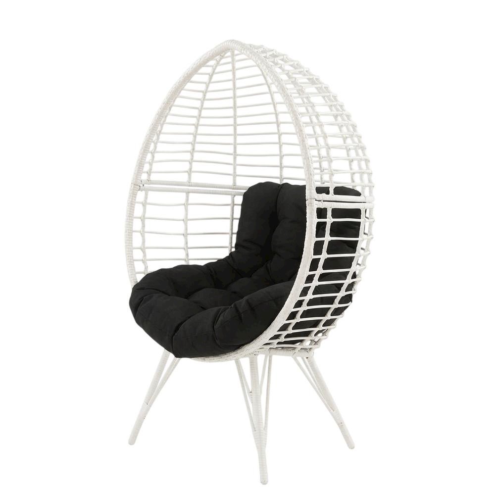 Black Patio Lounge Chair With Wicker Accents For Outdoor Comfort. Picture 1