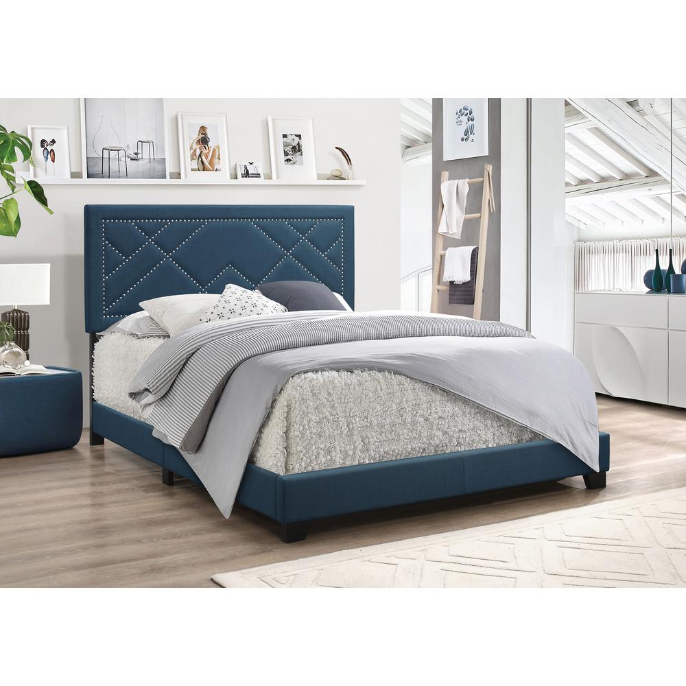 Ishiko Eastern King Bed Dark Teal Linen. Picture 1