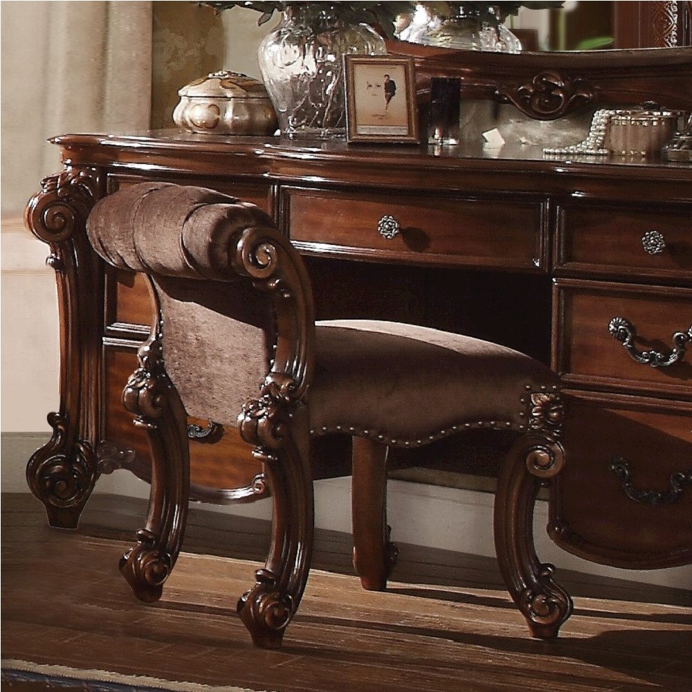 Vendome Vanity Stool Fabric & Cherry. Picture 1