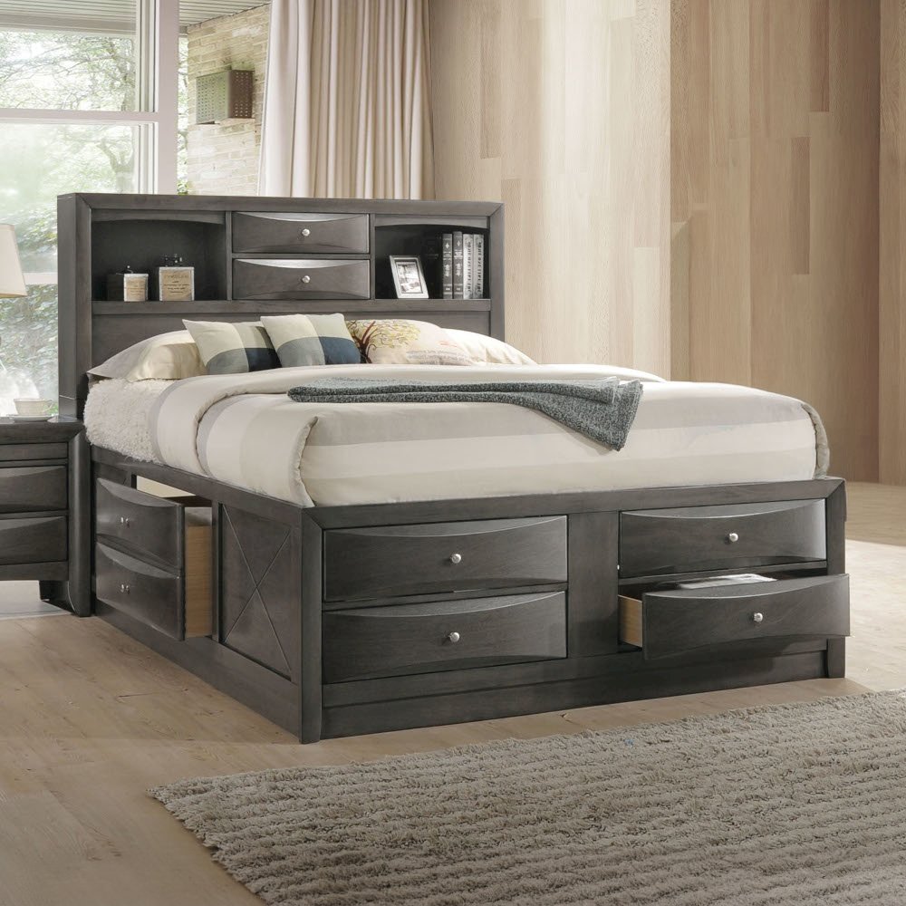 Ireland Queen Bed w/Storage Gray Oak. Picture 1