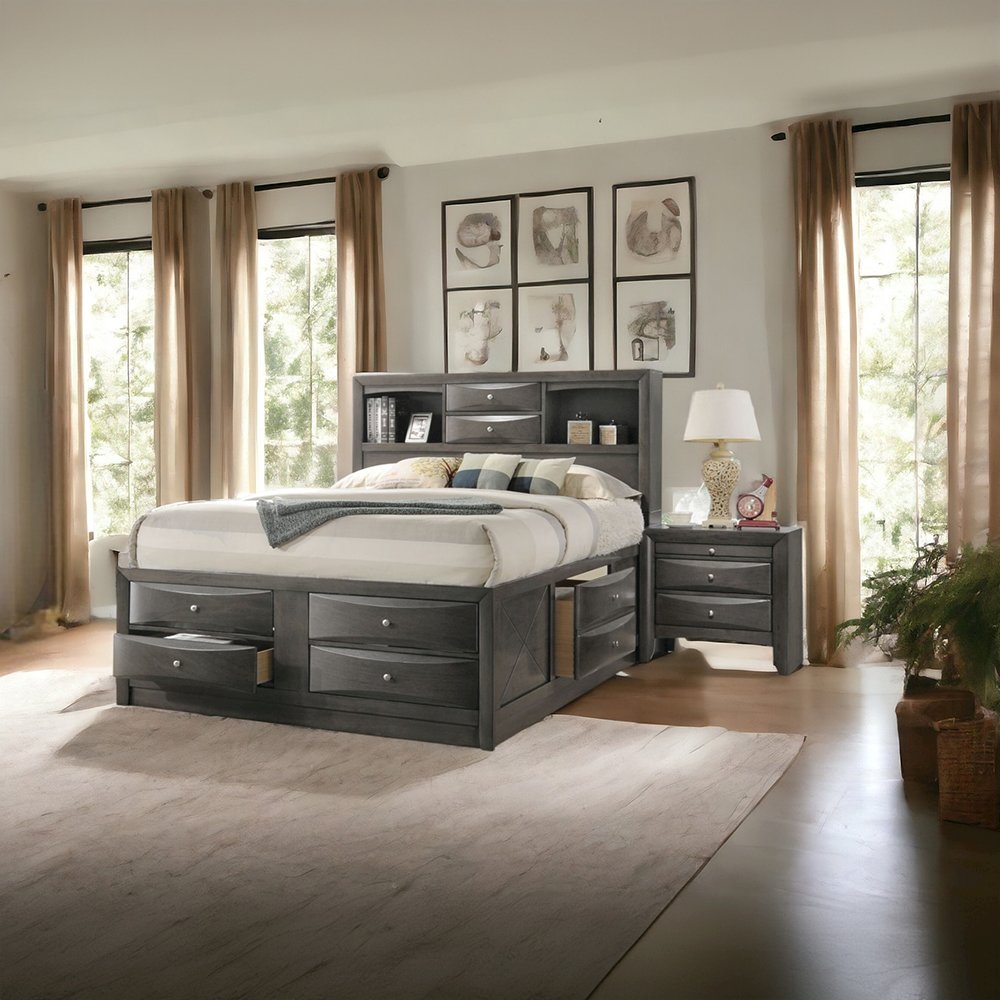Ireland Queen Bed w/Storage Gray Oak. Picture 6
