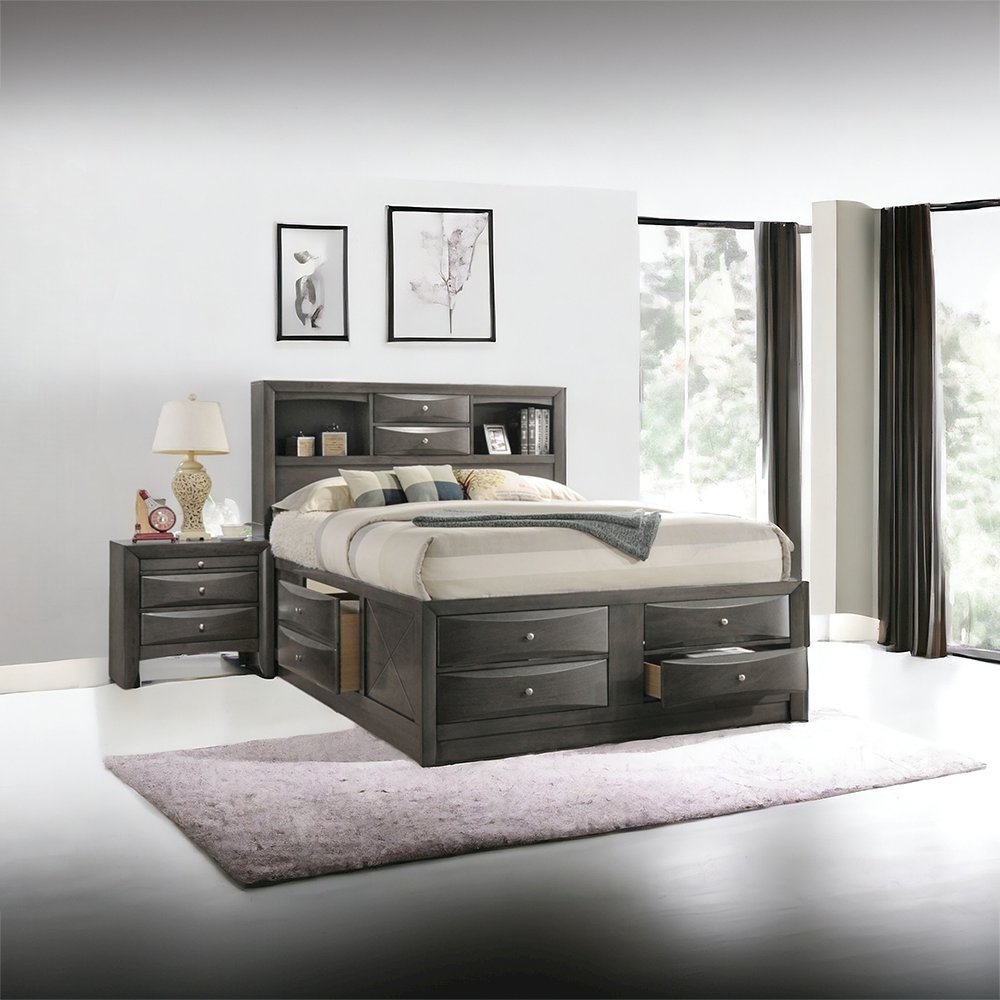 Ireland Queen Bed w/Storage Gray Oak. Picture 7