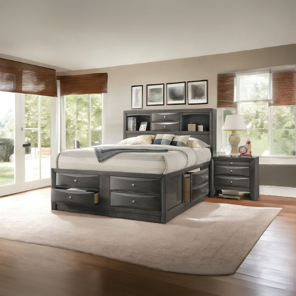 Ireland Queen Bed w/Storage Gray Oak. Picture 8