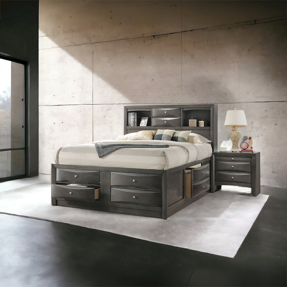 Ireland Queen Bed w/Storage Gray Oak. Picture 9