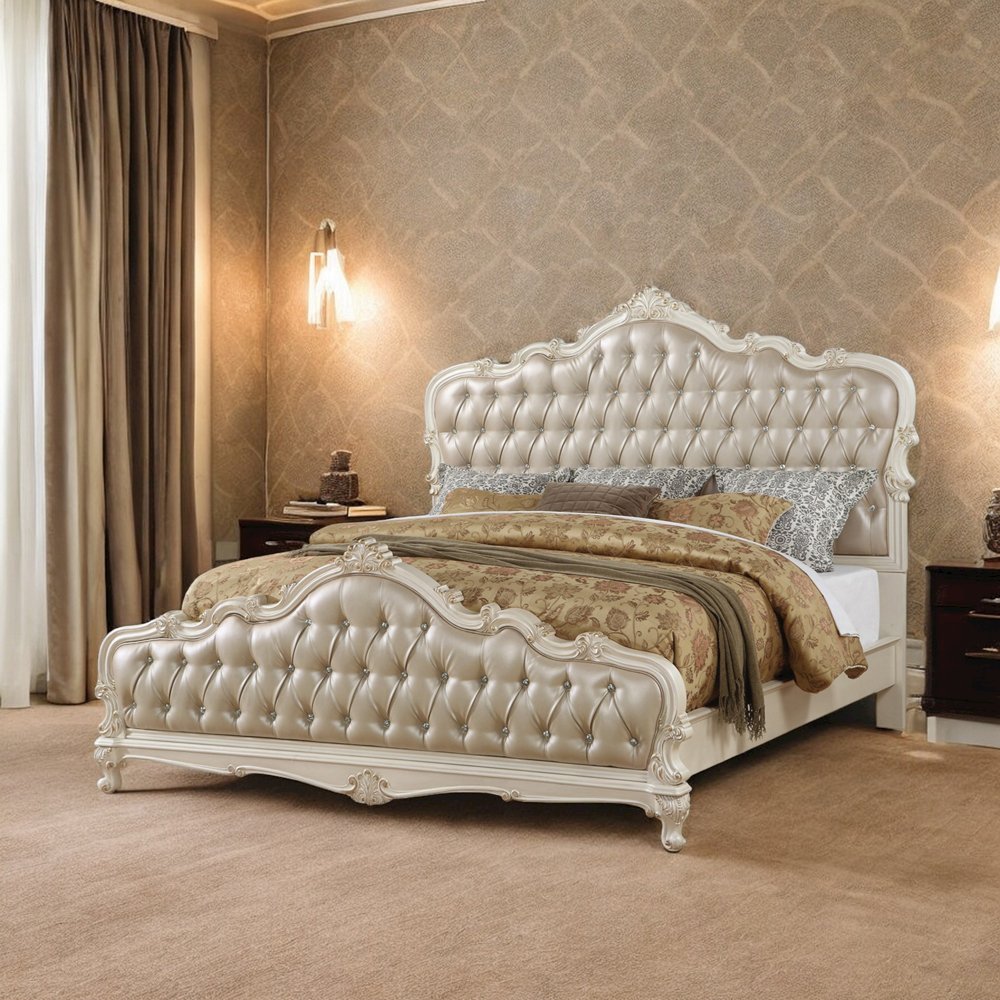 Chantelle Queen Bed Rose Gold Synthetic Leather & Pearl White. Picture 3