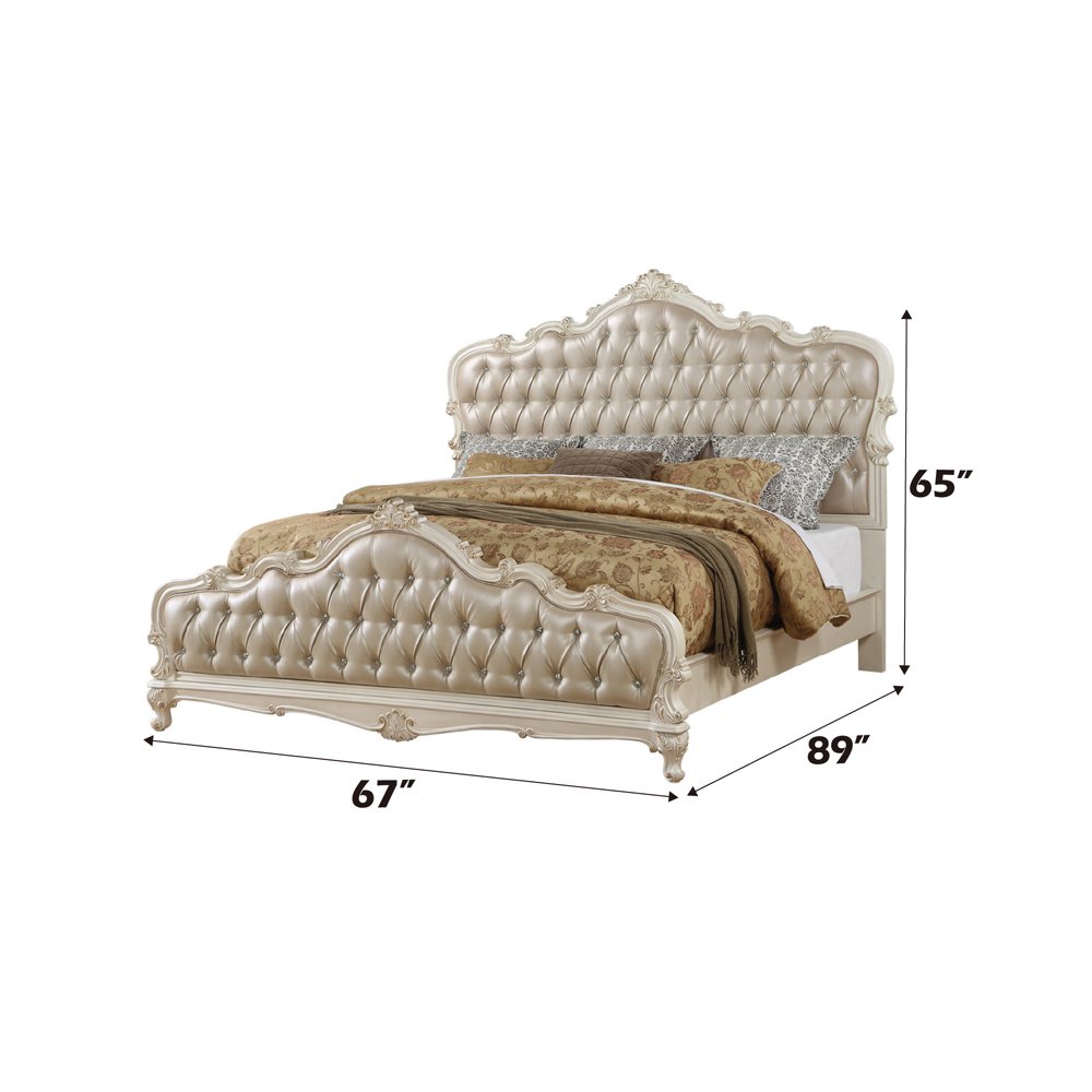 Chantelle Queen Bed Rose Gold Synthetic Leather & Pearl White. Picture 4