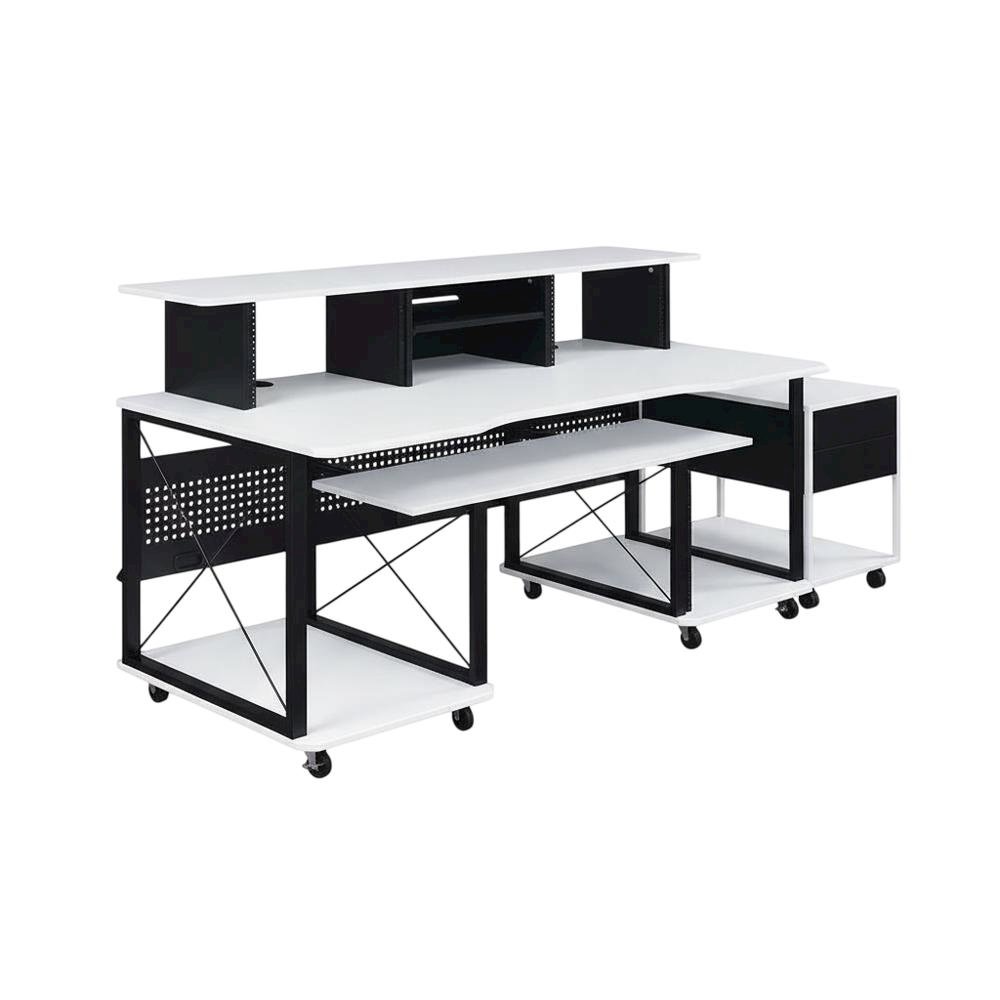 White And Black Finish Music Desk With Industrial Style And Rectangular Surface. Picture 1