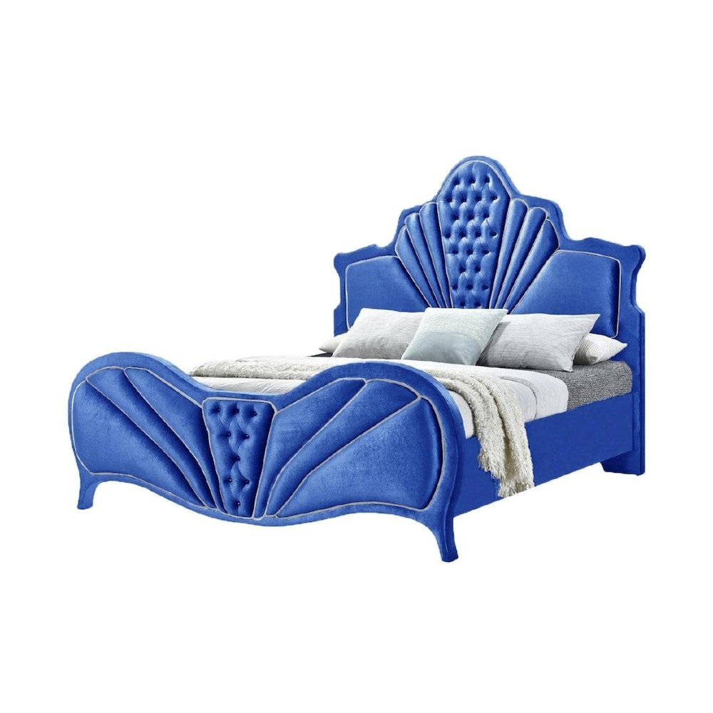 Dante Eastern King Bed Blue Velvet. Picture 1