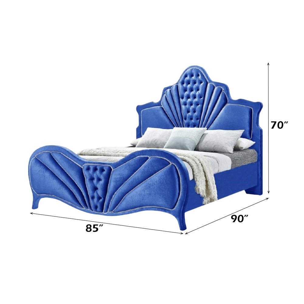 Dante Eastern King Bed Blue Velvet. Picture 5