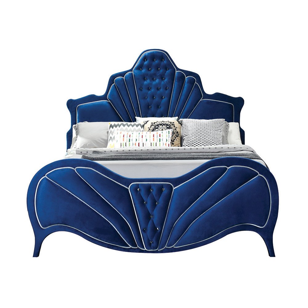 Dante Eastern King Bed Blue Velvet. Picture 2