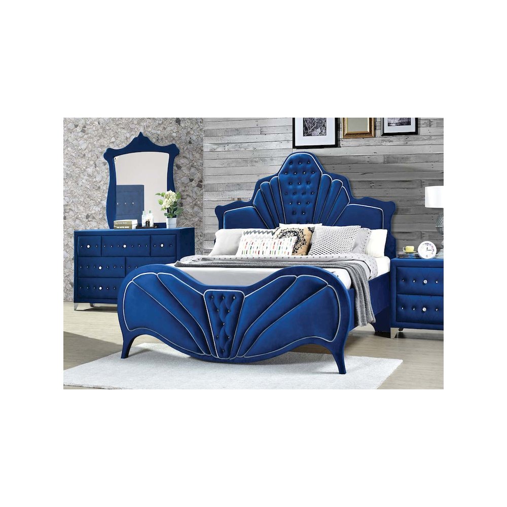 Dante Eastern King Bed Blue Velvet. Picture 4
