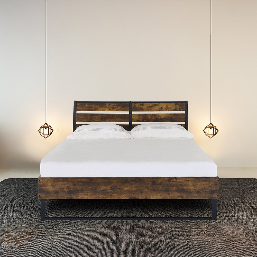 Juvanth Eastern King Bed Rustic Oak & Black. Picture 1