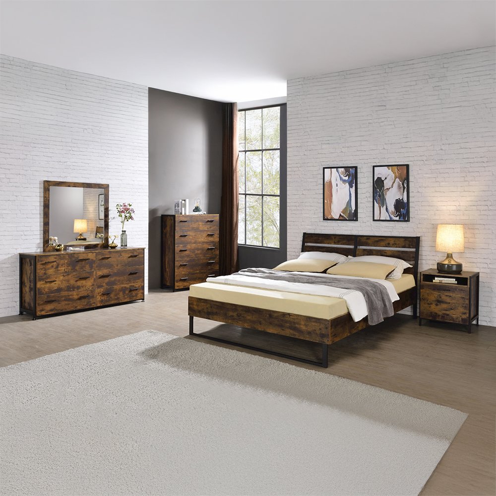 Juvanth Eastern King Bed Rustic Oak & Black. Picture 6