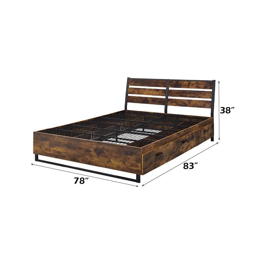 Juvanth Eastern King Bed w/Storage Rustic Oak & Black. Picture 8