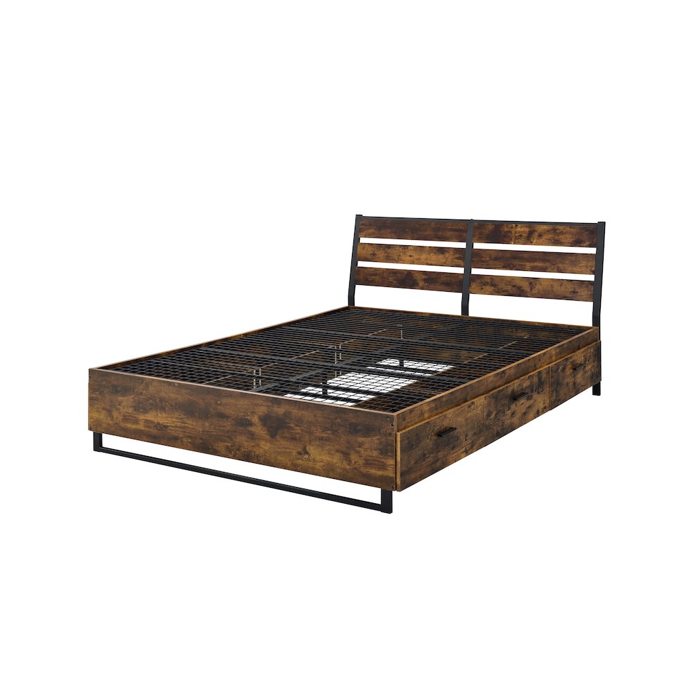Juvanth Eastern King Bed w/Storage Rustic Oak & Black. Picture 1