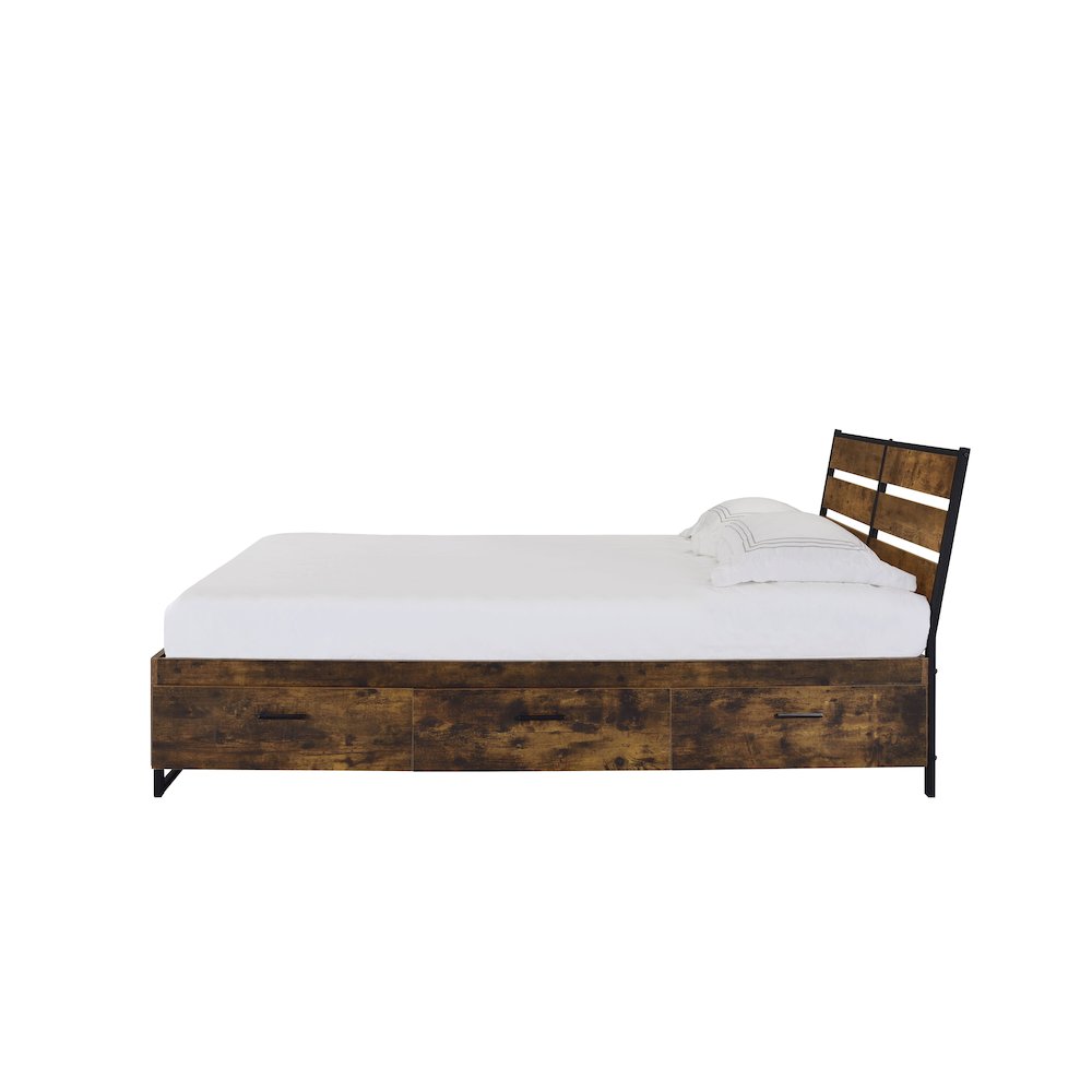 Juvanth Eastern King Bed w/Storage Rustic Oak & Black. Picture 3