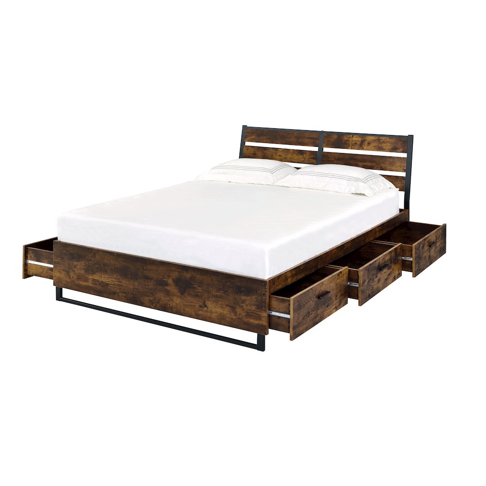 Juvanth Eastern King Bed w/Storage Rustic Oak & Black. Picture 5