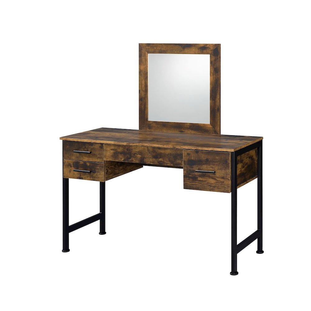 Juvanth Vanity Desk & Mirror Rustic Oak & Black. Picture 1