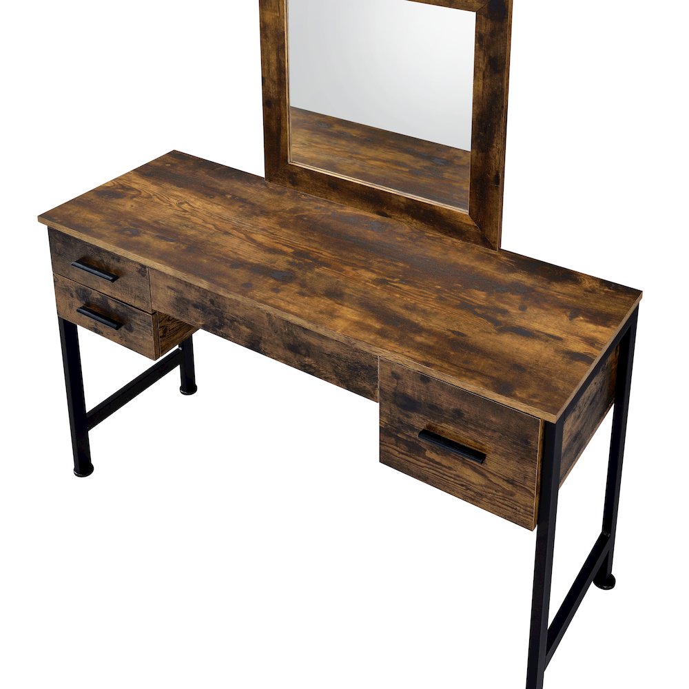 Juvanth Vanity Desk & Mirror Rustic Oak & Black. Picture 3