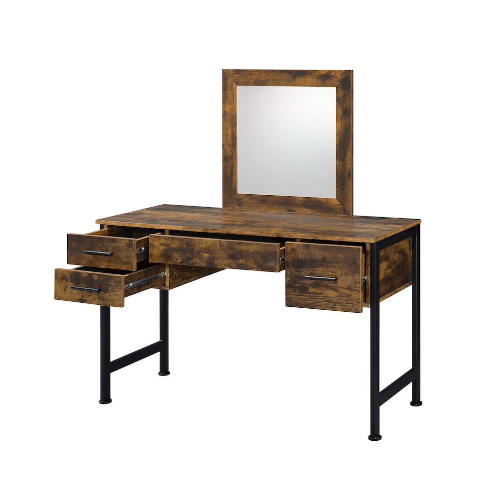 Juvanth Vanity Desk & Mirror Rustic Oak & Black. Picture 4
