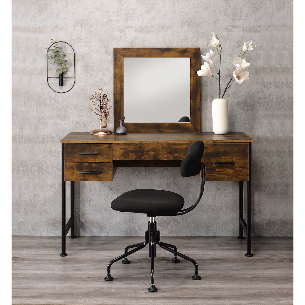 Juvanth Vanity Desk & Mirror Rustic Oak & Black. Picture 5