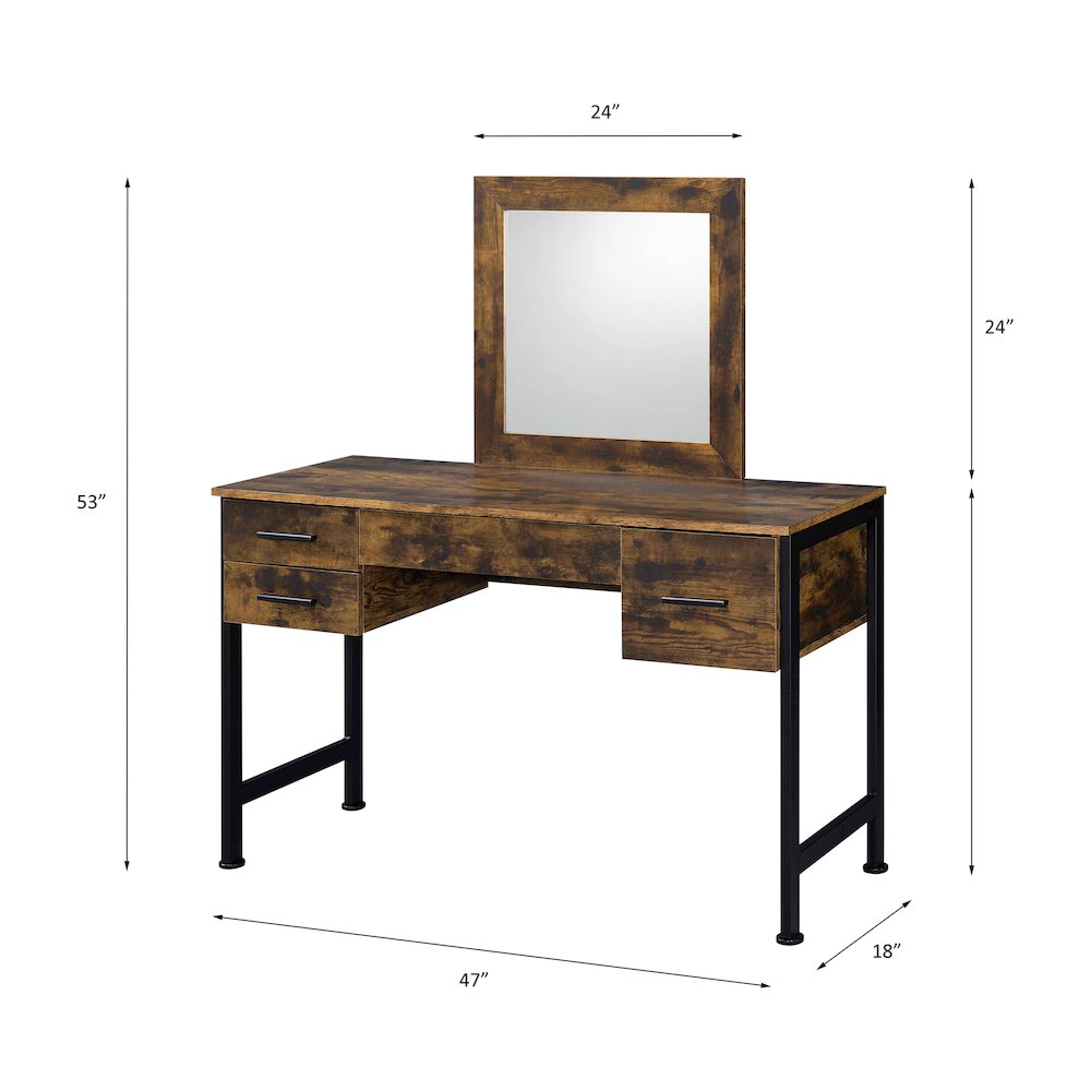 Juvanth Vanity Desk & Mirror Rustic Oak & Black. Picture 6
