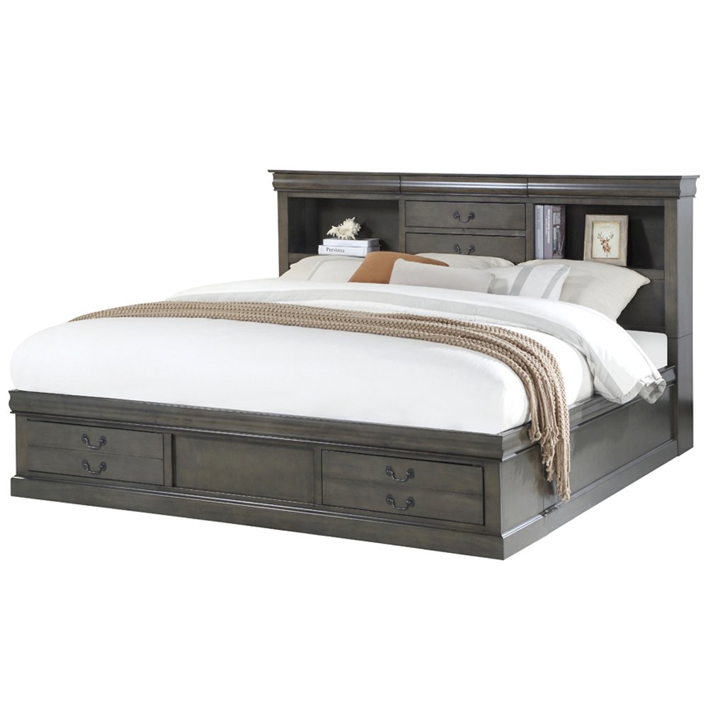 Louis Philippe III Queen Bed w/Storage Dark Gray. Picture 2