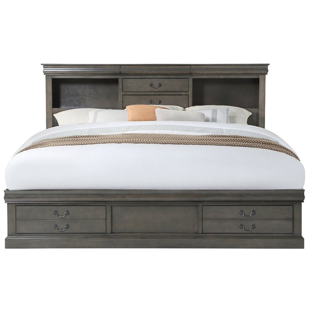Louis Philippe III Queen Bed w/Storage Dark Gray. Picture 3