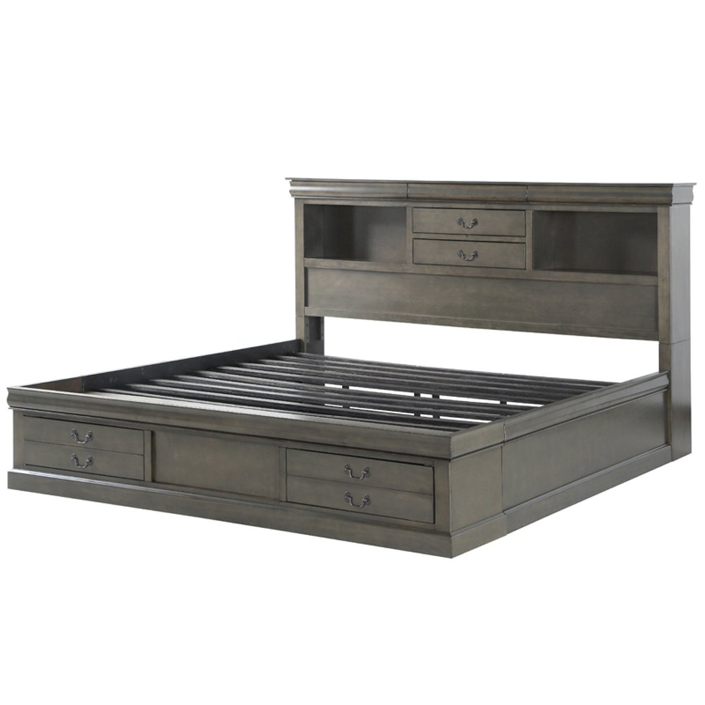 Louis Philippe III Queen Bed w/Storage Dark Gray. Picture 4
