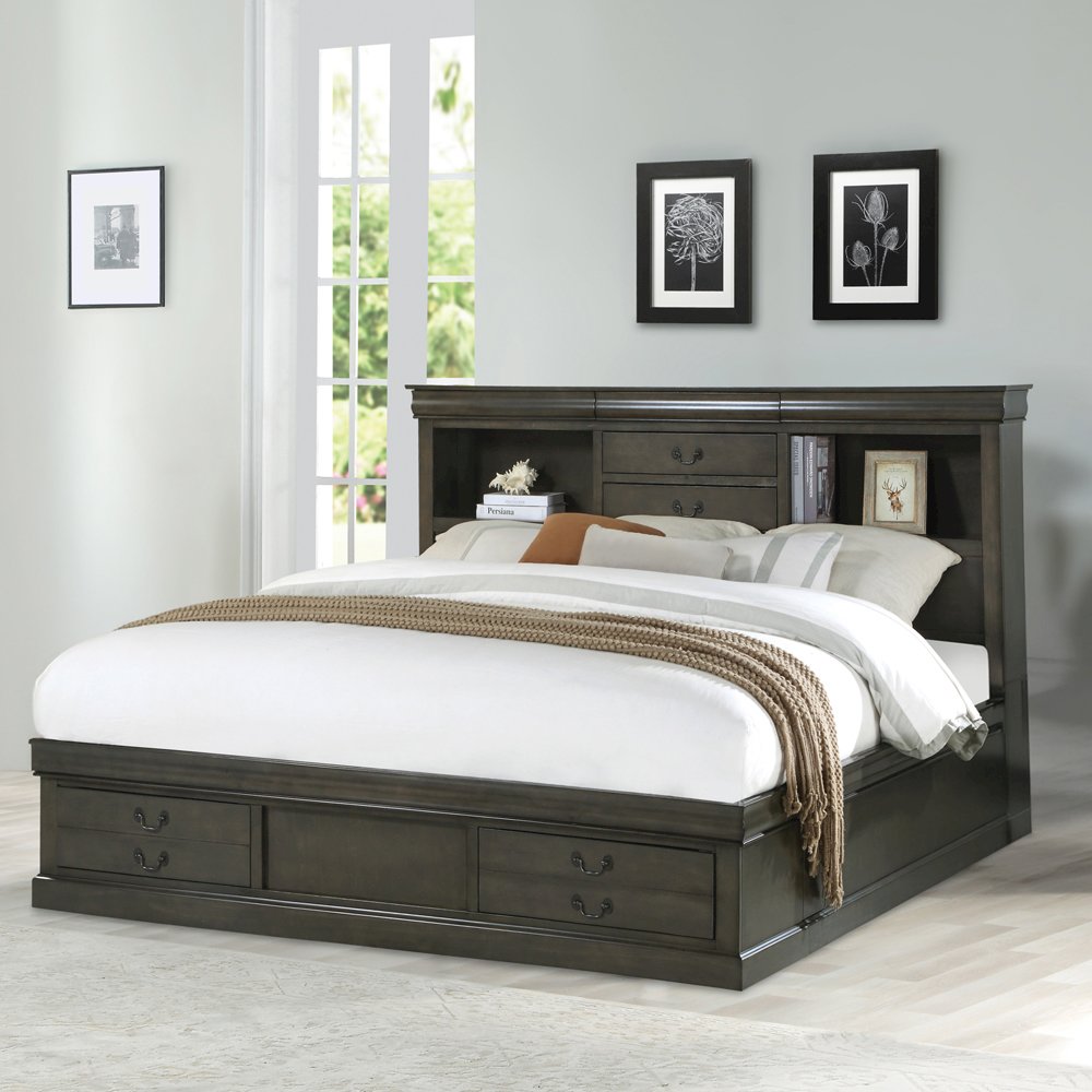Louis Philippe III Queen Bed w/Storage Dark Gray. Picture 1