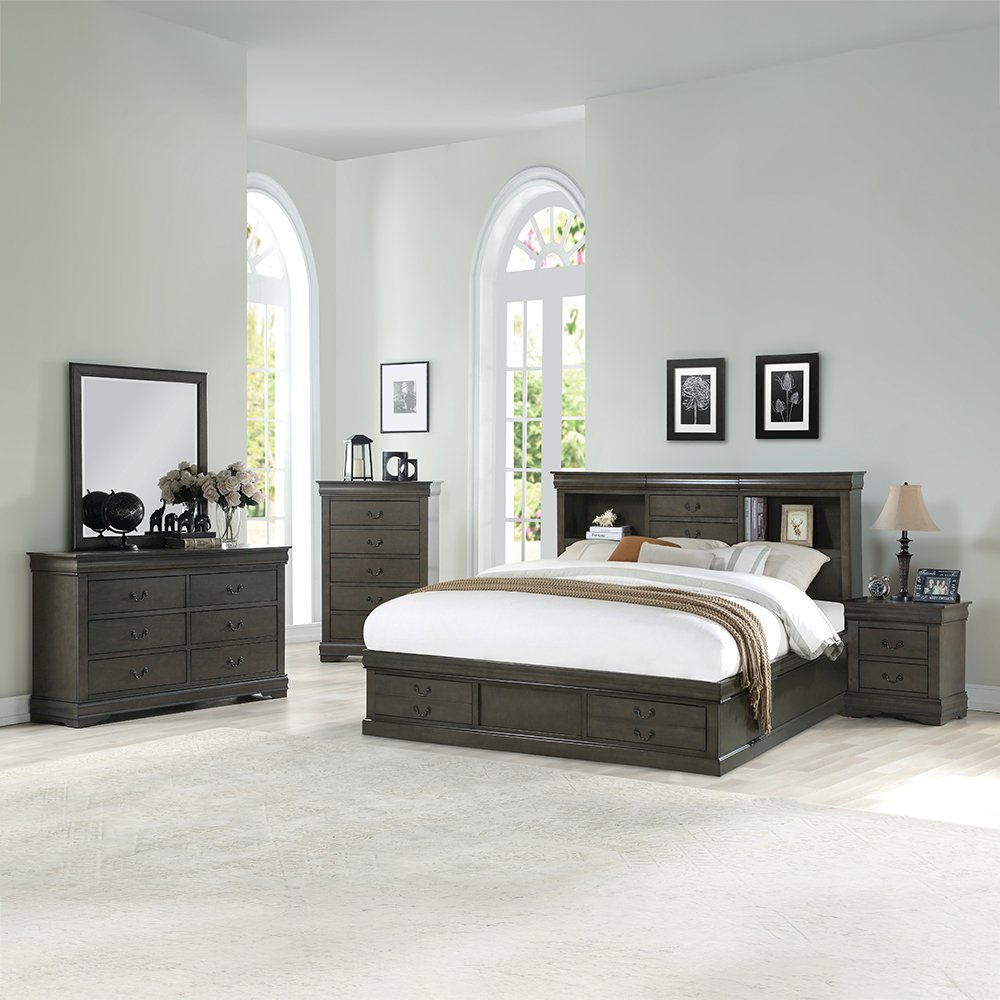 Louis Philippe III Queen Bed w/Storage Dark Gray. Picture 6