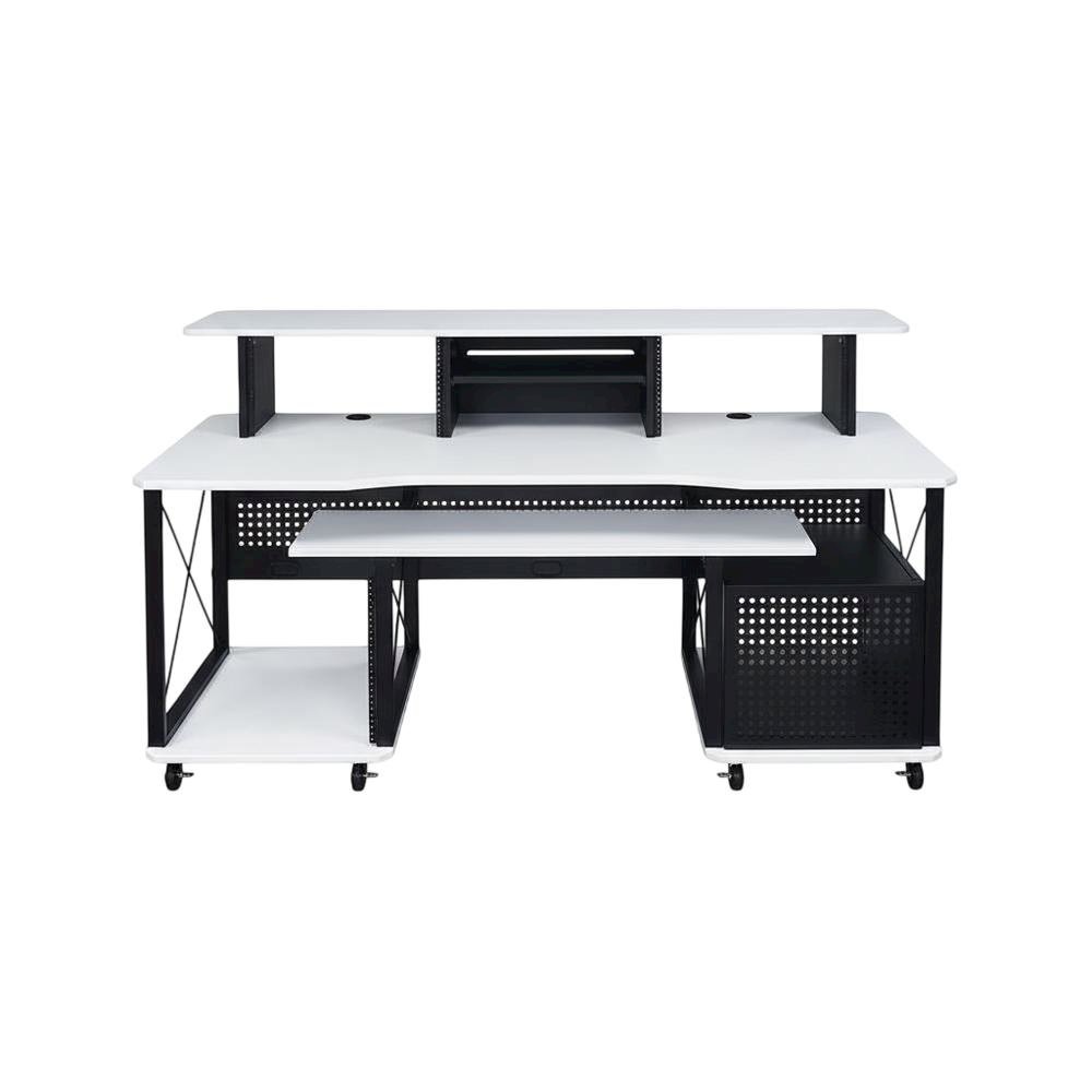 White And Black Finish Music Desk With Industrial Style And Rectangular Surface. Picture 4