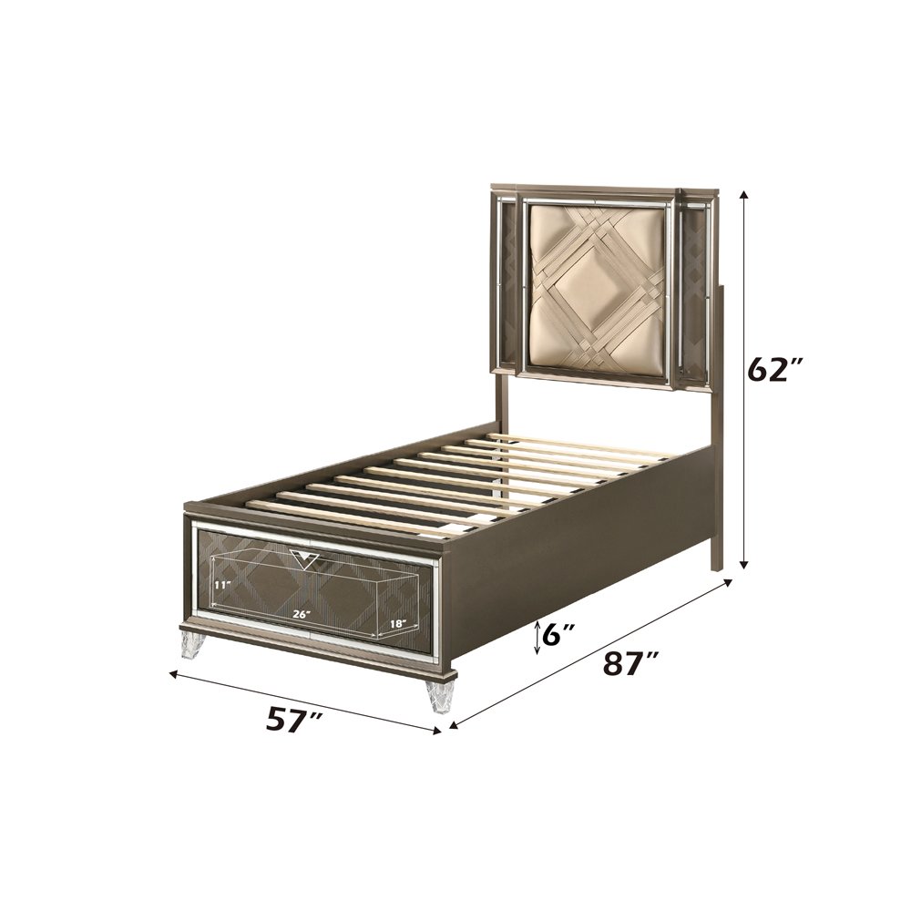 Skylar Full Bed w/Storage & LED LED, Synthetic Leather & Dark Champagne. Picture 5