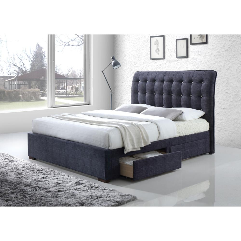 Drorit Eastern King Bed w/Storage, Dark Gray Fabric (1Set/5Ctn). Picture 1