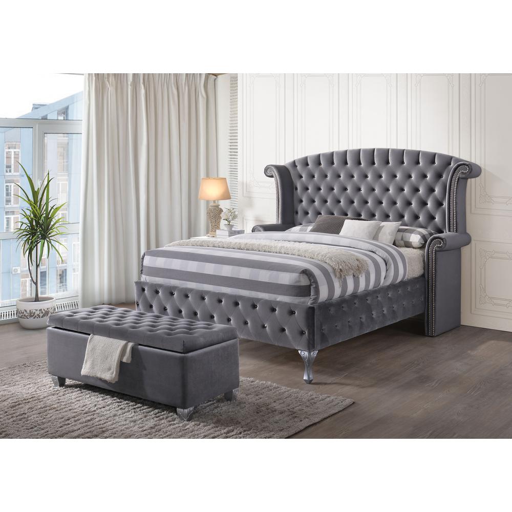 Rebekah Bench w/Storage, Gray Fabric. Picture 2