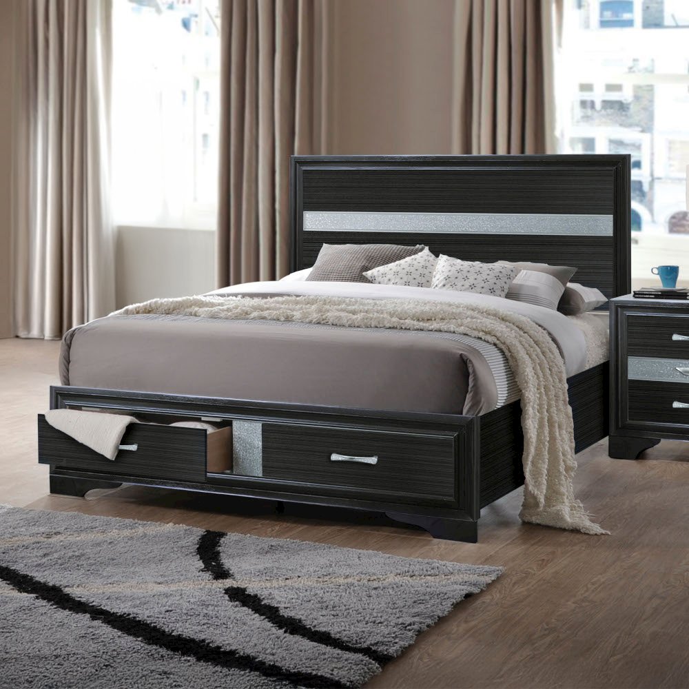 Naima Eastern King Bed w/Storage Black. Picture 1