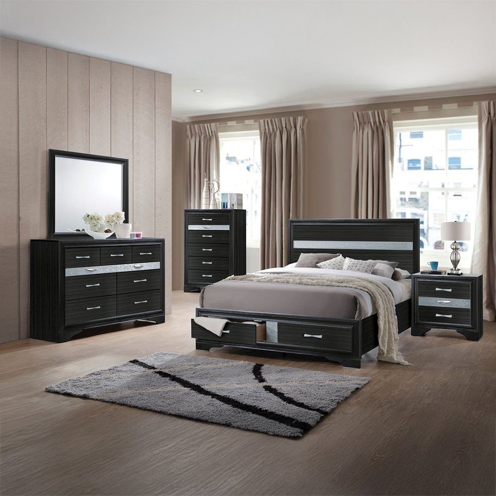 Naima Eastern King Bed w/Storage Black. Picture 9