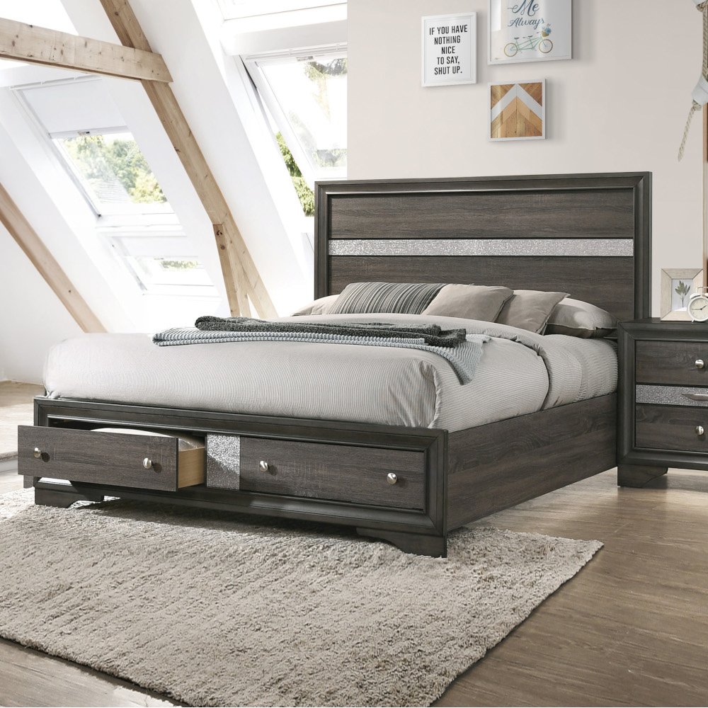Naima Queen Bed w/Storage Gray. Picture 1
