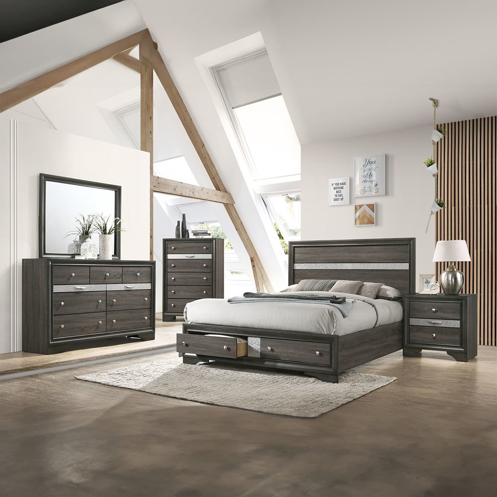 Naima Queen Bed w/Storage Gray. Picture 7