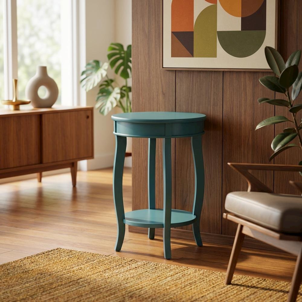 Teal, Accent Side Table, Quality Build, Durable Wood Frame. Picture 3