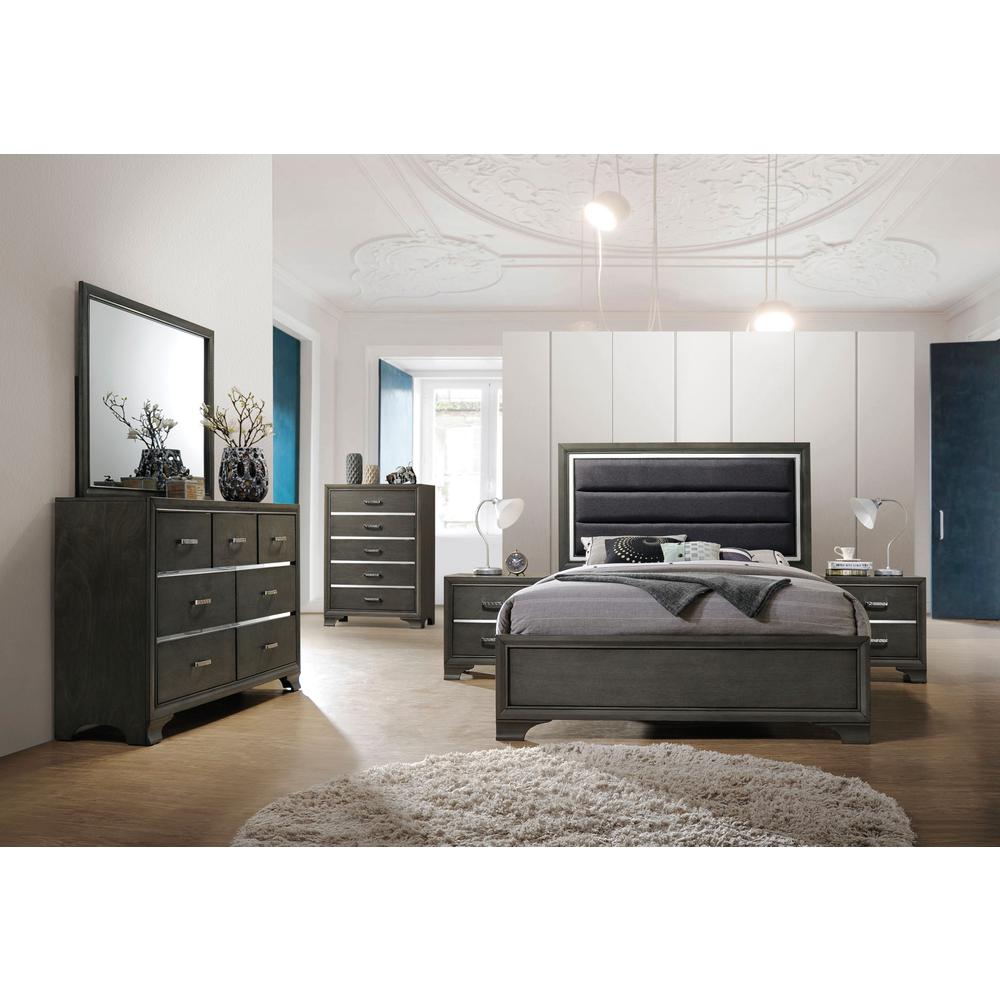 Carine II Eastern King Bed, Fabric & Gray (1Set/2Ctn). Picture 1