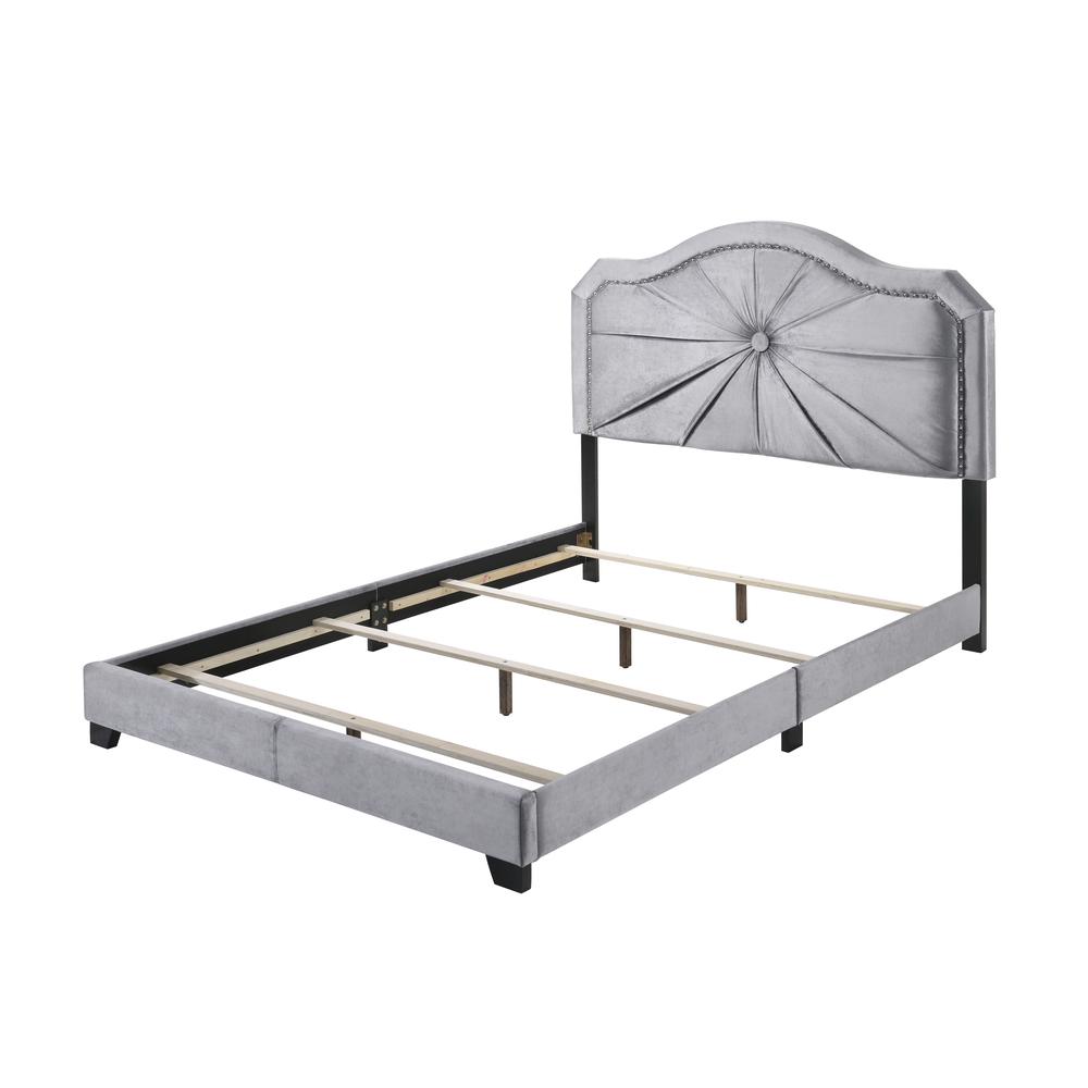 Frankie Queen Bed, Gray Velvet. Picture 1