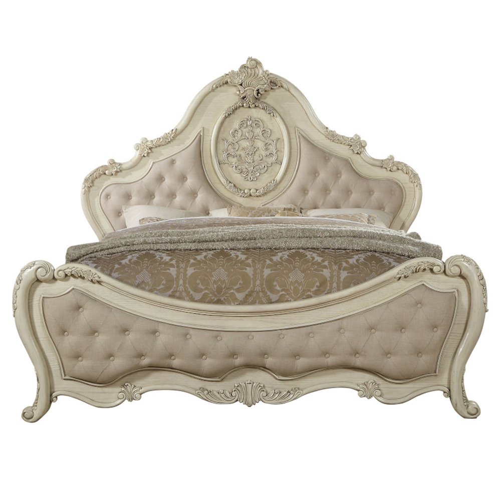 Ragenardus Queen Bed Beige Linen & Antique White. Picture 3