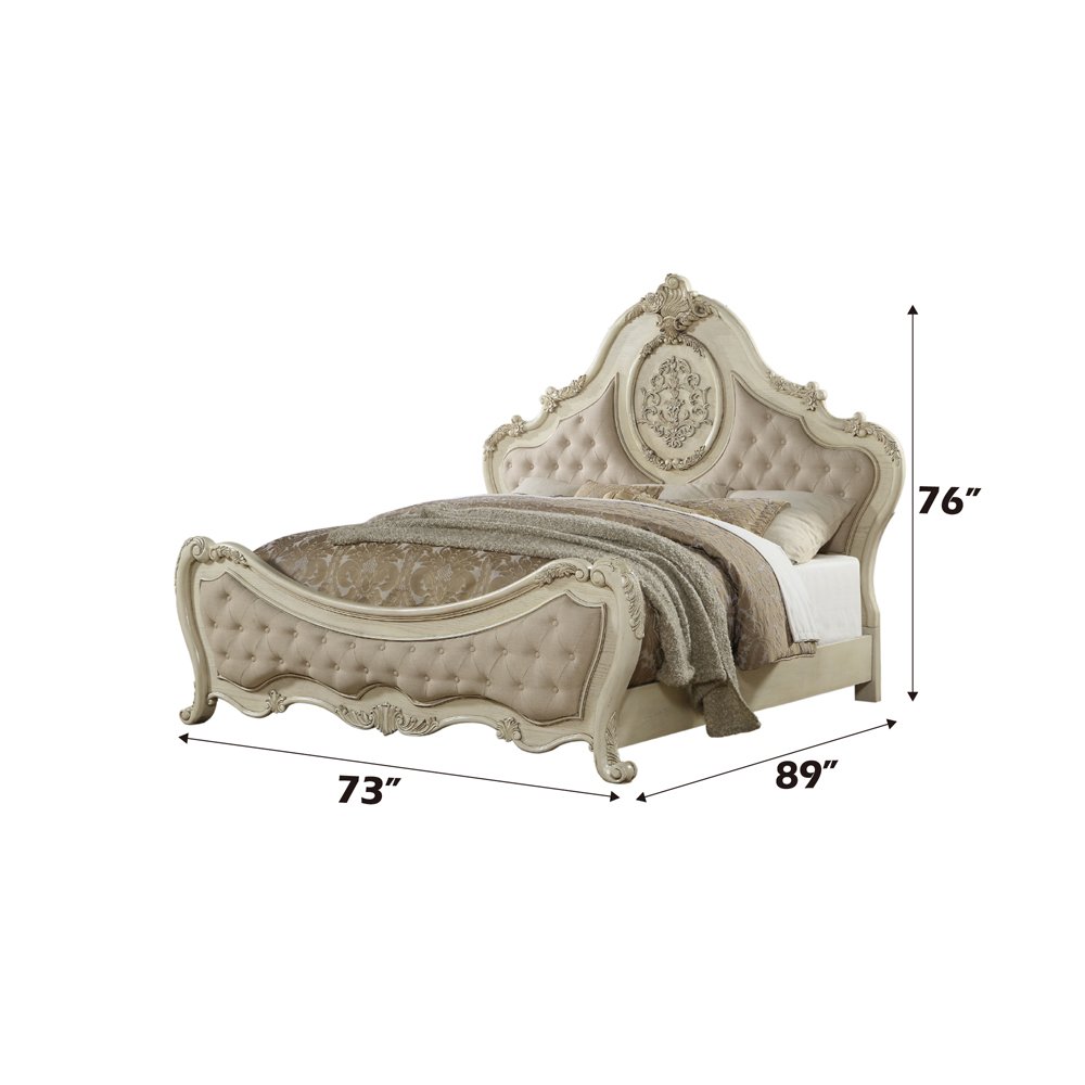 Ragenardus Queen Bed Beige Linen & Antique White. Picture 5