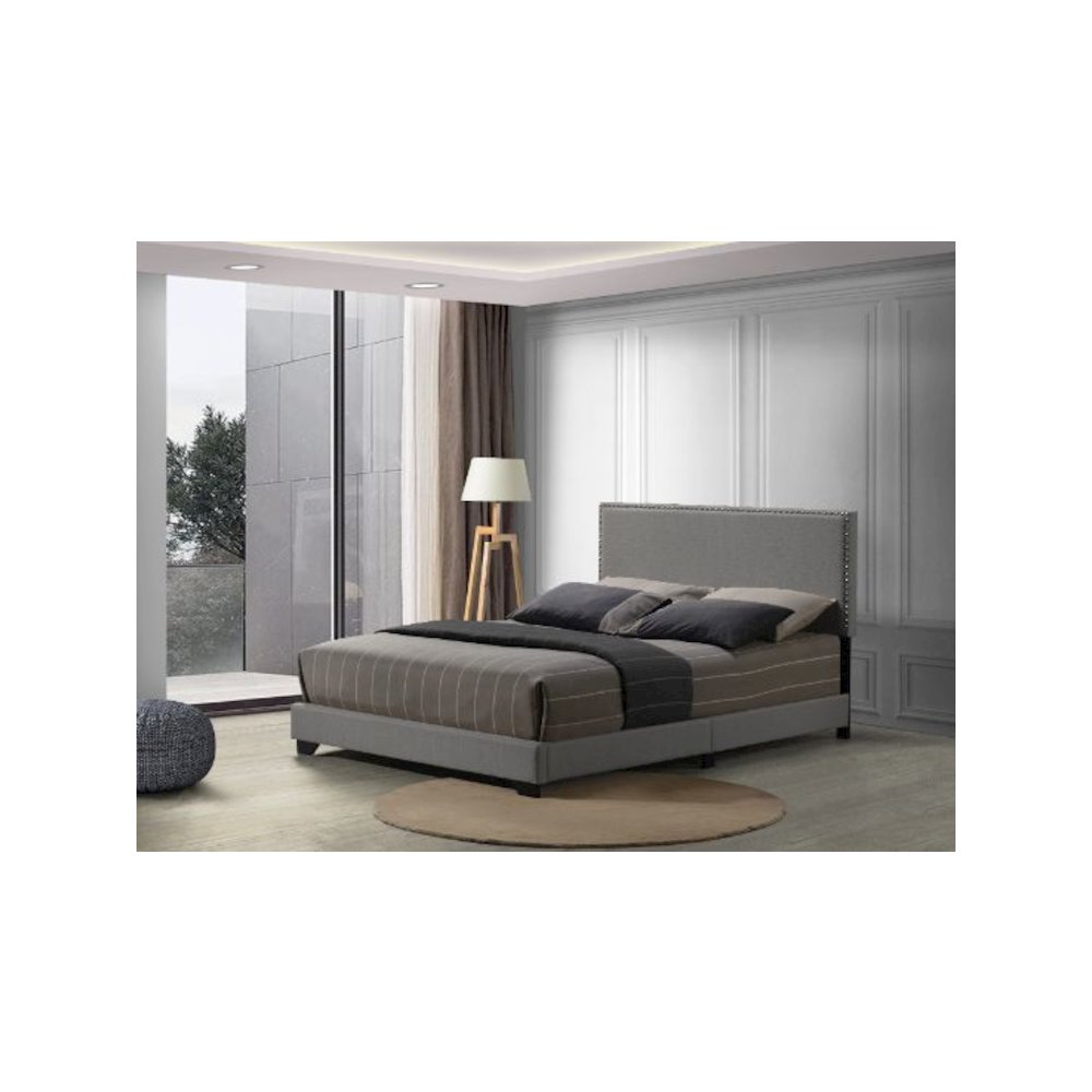 Leandros Queen Bed Light Gray Fabric. Picture 3