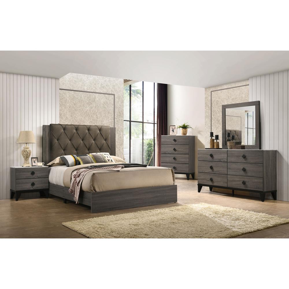 Avantika Eastern King Bed Fabric & Rustic Gray Oak. Picture 1