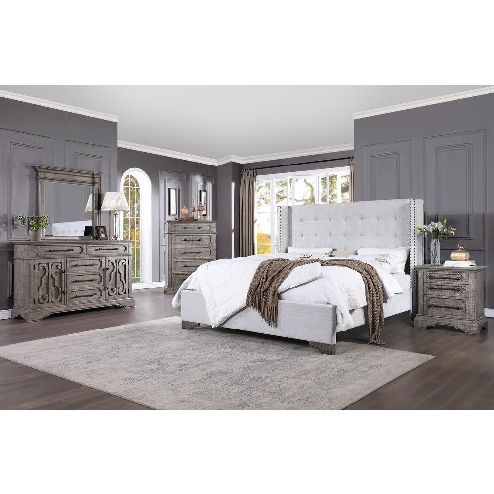 Artesia Eastern King Bed Tan Fabric & Salvaged Natural. Picture 1