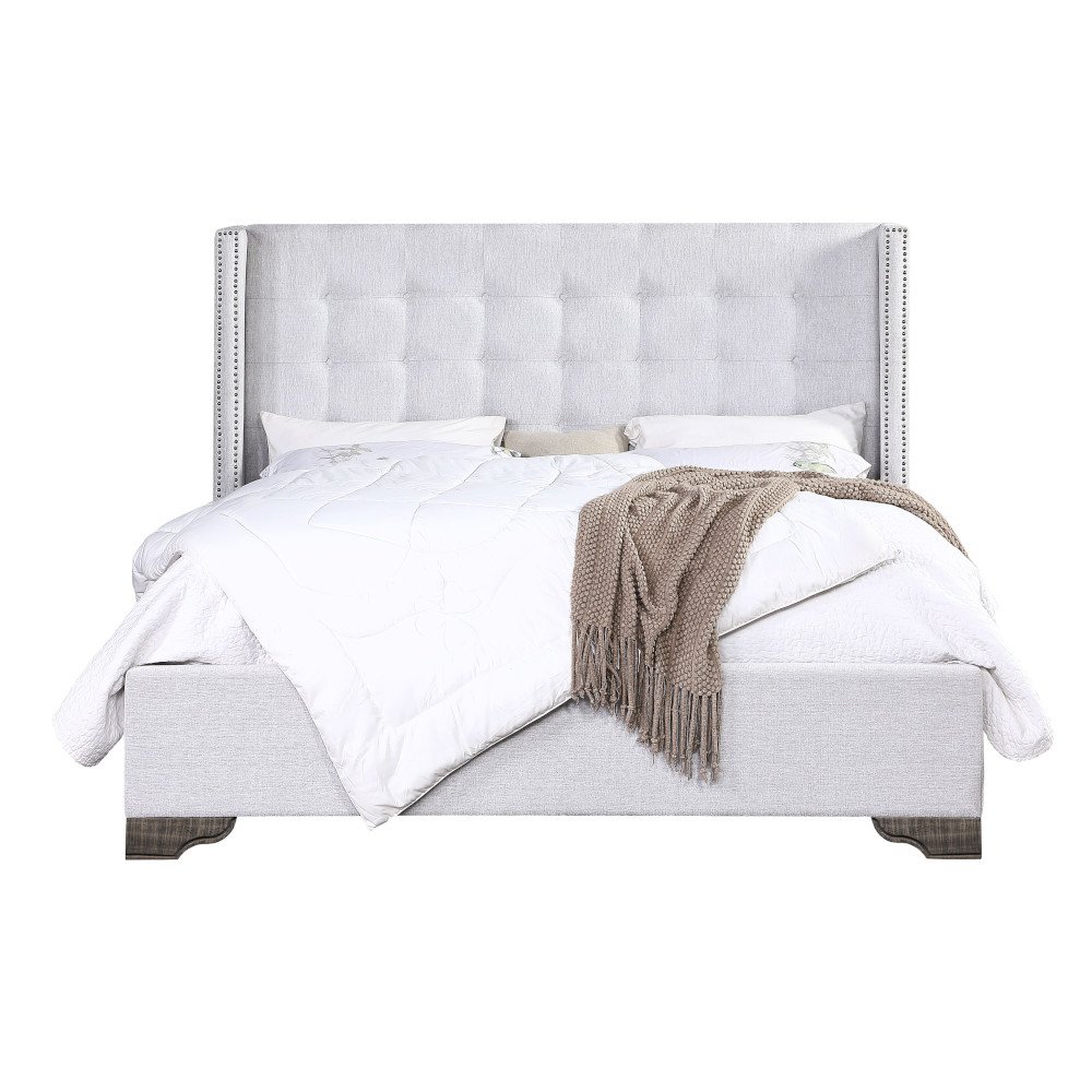 Artesia Queen Bed Tan Fabric & Salvaged Natural. Picture 4