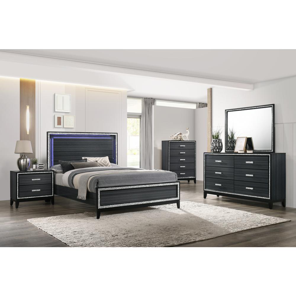 Haiden Queen Bed w/LED LED & Weathered Black. Picture 1